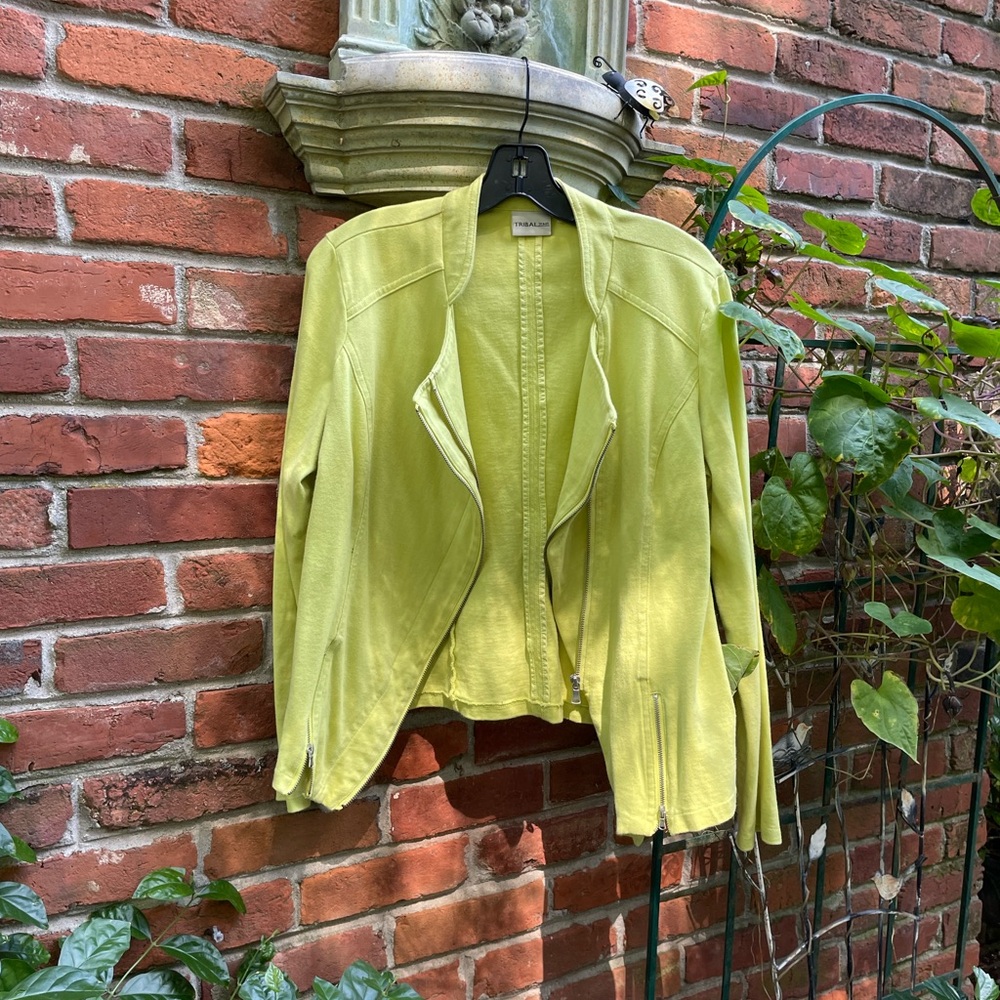 Bright Chartreuse Yellow Zippered Cotton Jacket Large